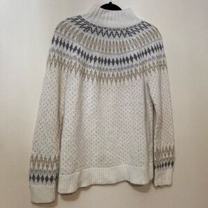 Mohair wool blend Eddie Bauer Women's Cream mock Neck Knit Fair Isle Sweater